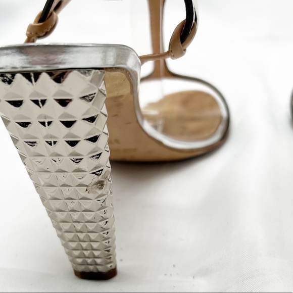 Giuseppe Zanotti Heels Silver Studded Texture  Sling Back Strappy Shoes size 7.5 - Picture 2 of 11